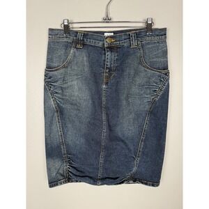 Cache Ruched Jean Skirt‎ Vintage Denim Y2K Streetwear Bodycon Pencil Size 6